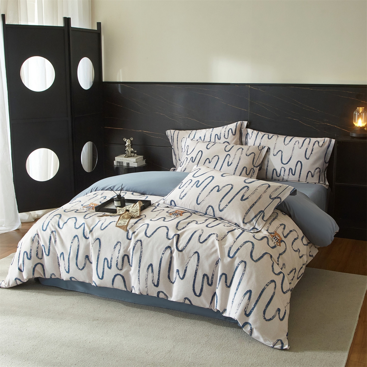 91家纺网 家纺一手货源 找家纺 曼秀琳 2025秋冬新款32支超柔生态磨毛四件套 幸运熊-蓝