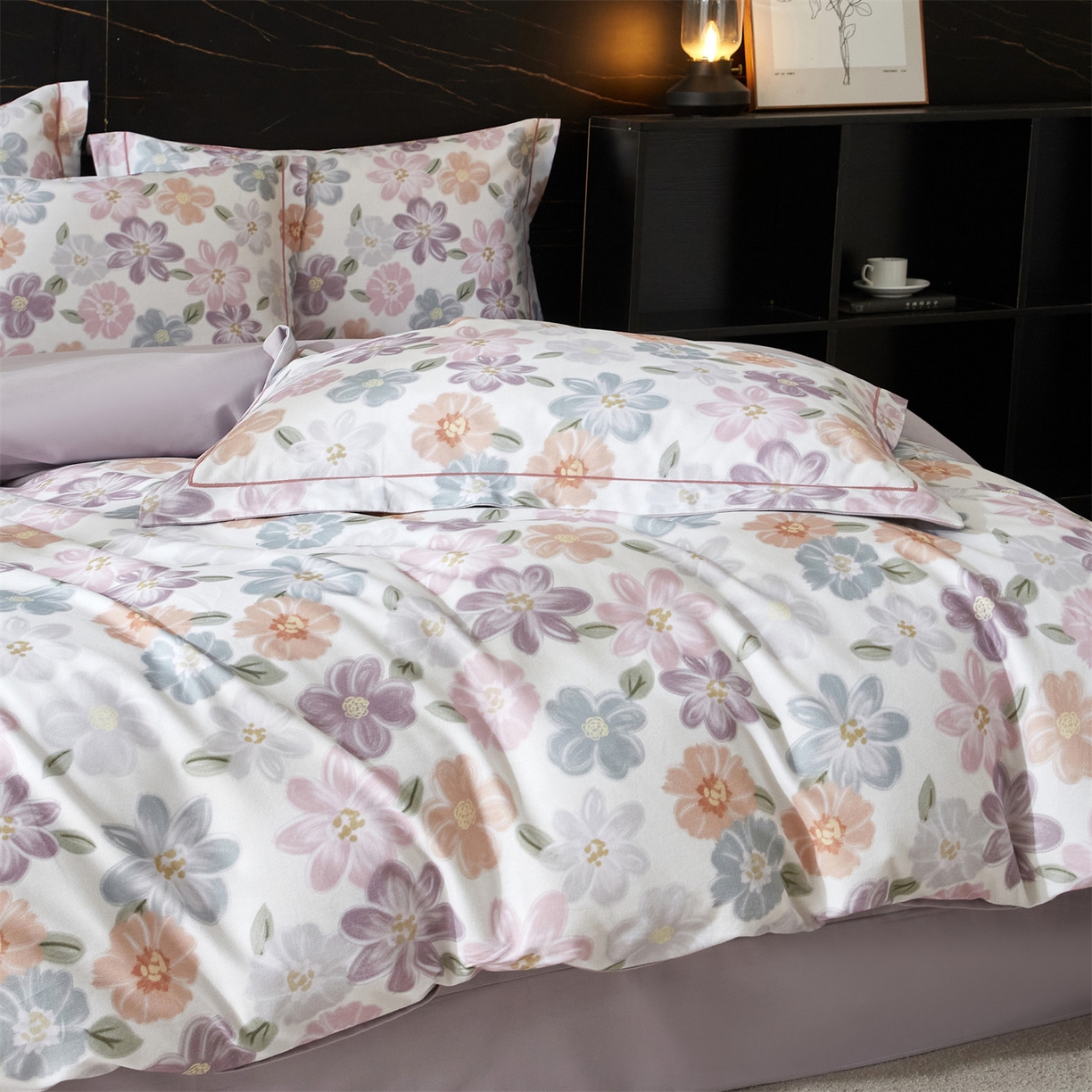 91家纺网 家纺一手货源 找家纺 曼秀琳 2025秋冬新款32支超柔生态磨毛四件套 忆甜-米紫