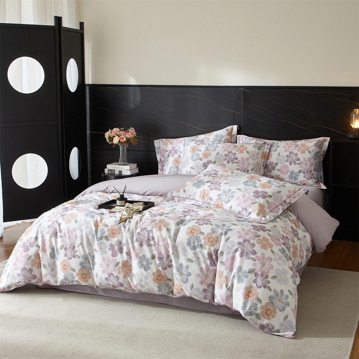 91家纺网 家纺一手货源 找家纺 曼秀琳 2025秋冬新款32支超柔生态磨毛四件套 忆甜-米紫