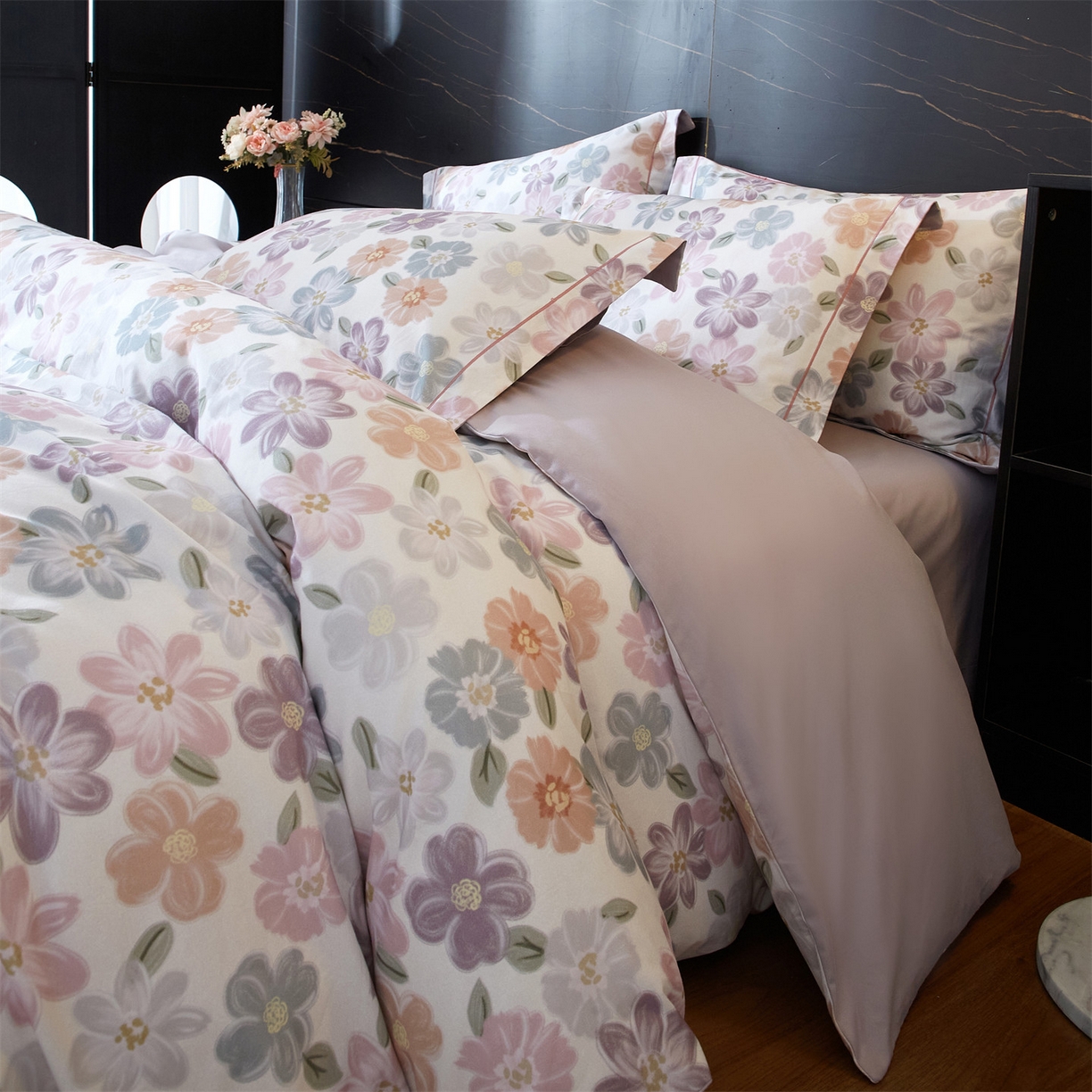 91家纺网 家纺一手货源 找家纺 曼秀琳 2025秋冬新款32支超柔生态磨毛四件套 忆甜-米紫