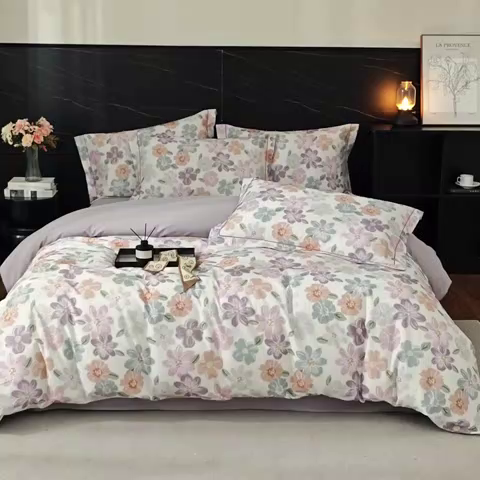 91家纺网 家纺一手货源 找家纺 曼秀琳 2025秋冬新款32支超柔生态磨毛四件套 忆甜-米紫