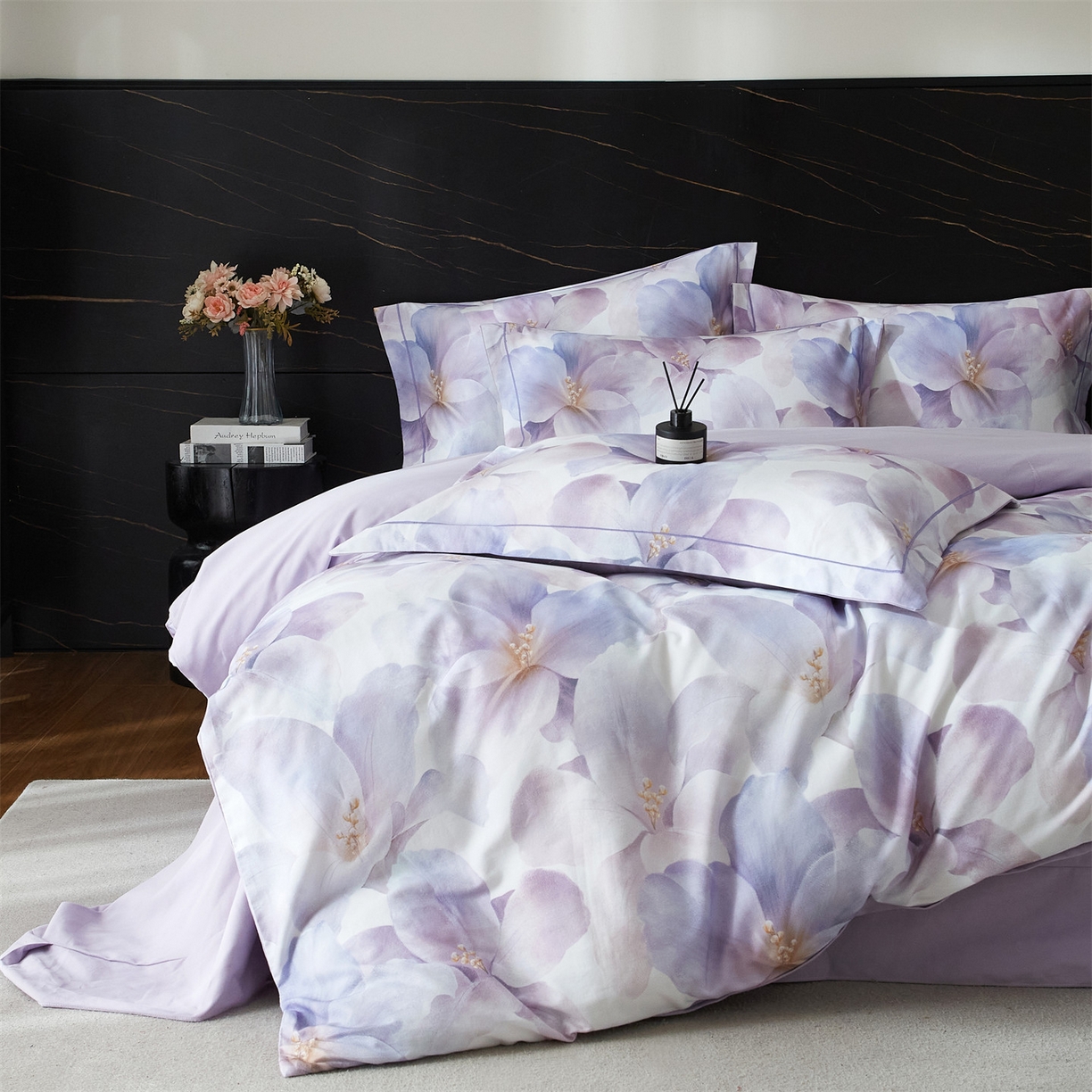 91家纺网 家纺一手货源 找家纺 曼秀琳 2025秋冬新款32支超柔生态磨毛四件套 郁郁幽兰-紫