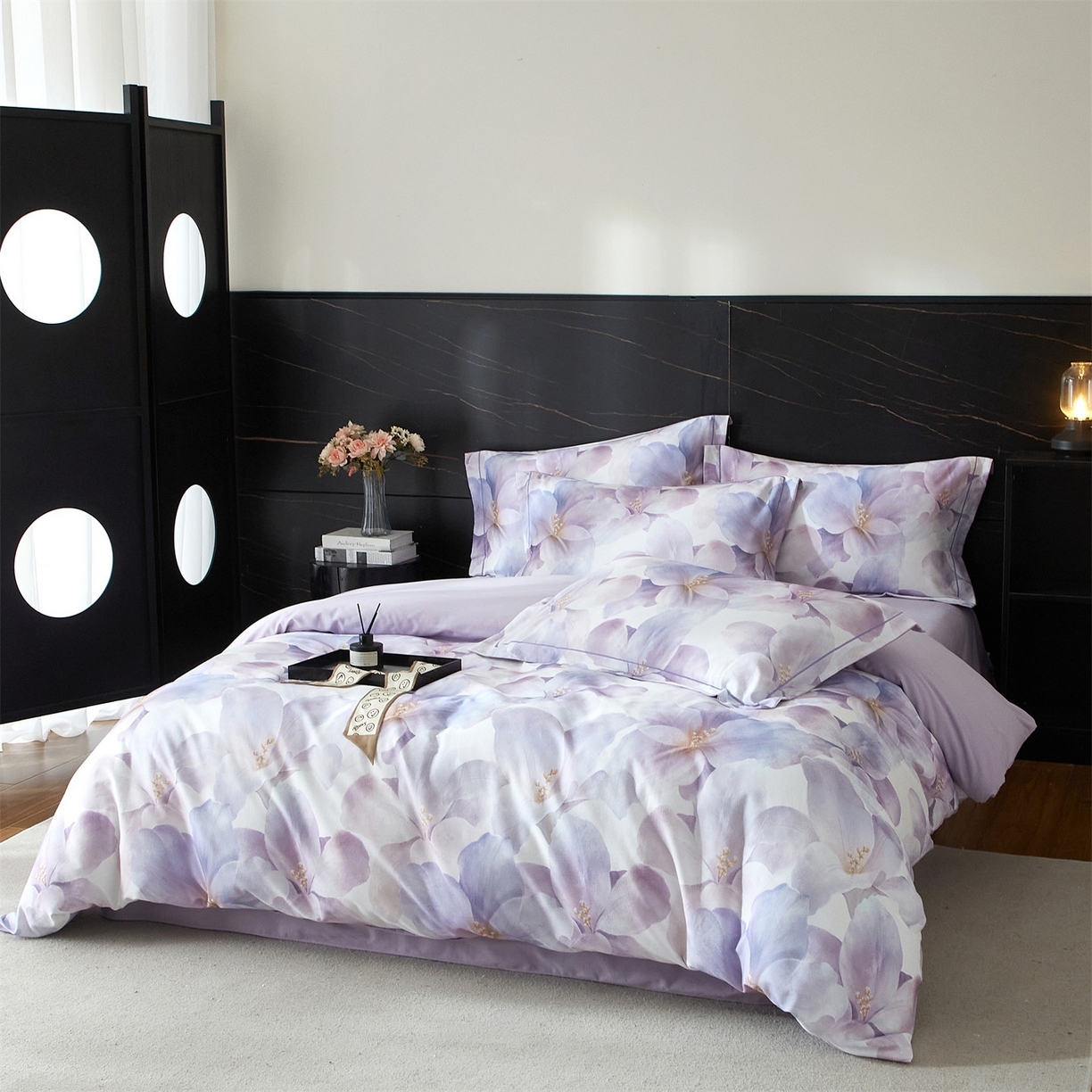 91家纺网 家纺一手货源 找家纺 曼秀琳 2025秋冬新款32支超柔生态磨毛四件套 郁郁幽兰-紫