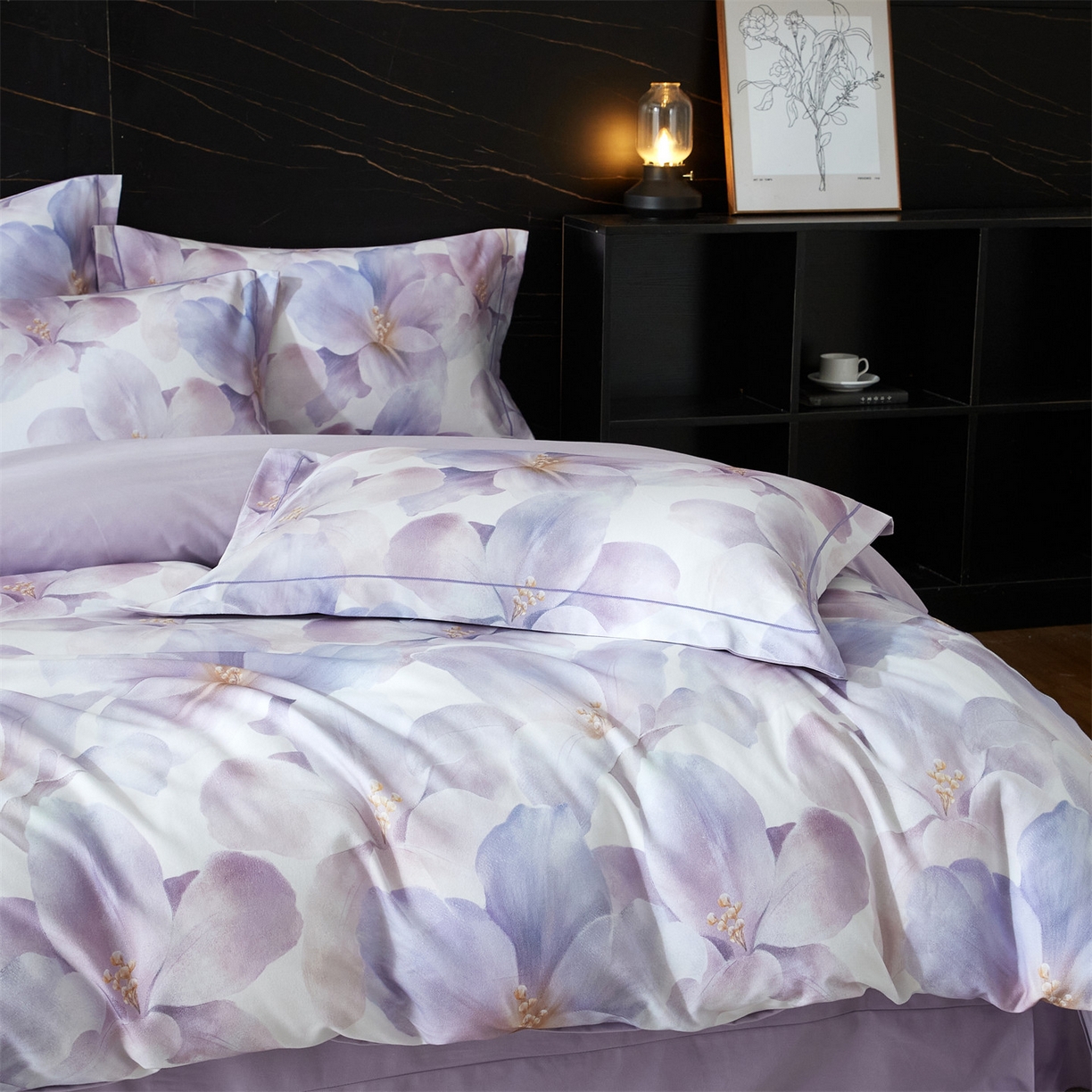 91家纺网 家纺一手货源 找家纺 曼秀琳 2025秋冬新款32支超柔生态磨毛四件套 郁郁幽兰-紫