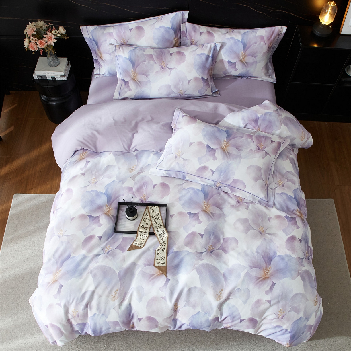 91家纺网 家纺一手货源 找家纺 曼秀琳 2025秋冬新款32支超柔生态磨毛四件套 郁郁幽兰-紫