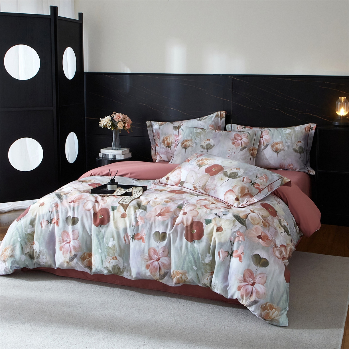 91家纺网 家纺一手货源 找家纺 （总1）曼秀琳2025秋冬新款全棉超柔数码印花磨毛四件套（32*21支） 鸢香-红