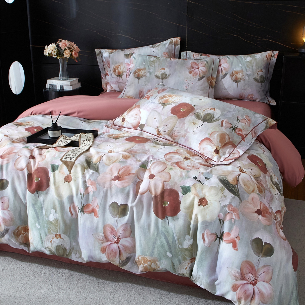 （总1）曼秀琳2025秋冬新款全棉超柔数码印花磨毛四件套（32*21支） 鸢香-红