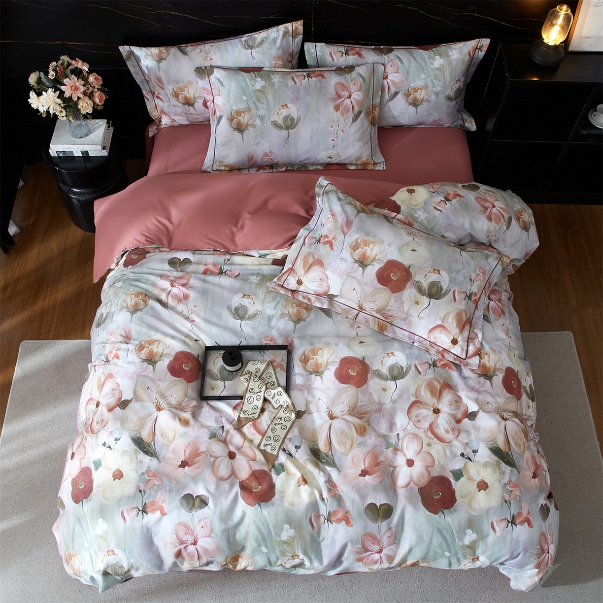 91家纺网 家纺一手货源 找家纺 （总1）曼秀琳2025秋冬新款全棉超柔数码印花磨毛四件套（32*21支） 鸢香-红