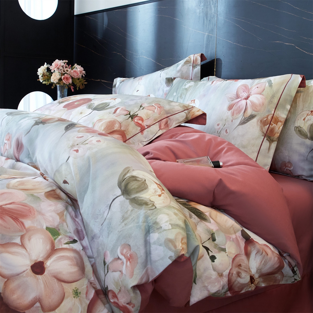 91家纺网 家纺一手货源 找家纺 （总1）曼秀琳2025秋冬新款全棉超柔数码印花磨毛四件套（32*21支） 鸢香-红