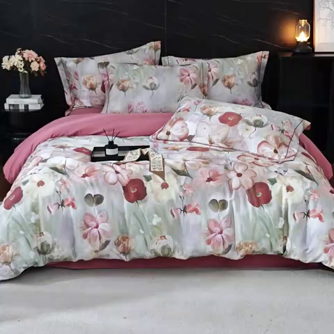 91家纺网 家纺一手货源 找家纺 （总1）曼秀琳2025秋冬新款全棉超柔数码印花磨毛四件套（32*21支） 鸢香-红