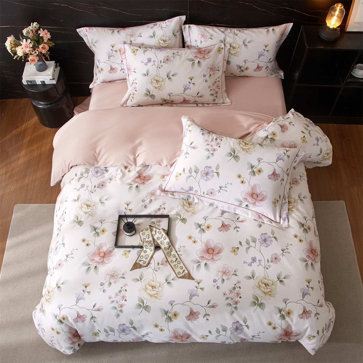 91家纺网 家纺一手货源 找家纺 （总1）曼秀琳2025秋冬新款全棉超柔数码印花磨毛四件套（32*21支） 芷柔-粉