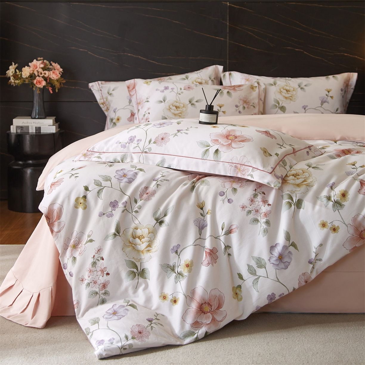 91家纺网 家纺一手货源 找家纺 （总1）曼秀琳2025秋冬新款全棉超柔数码印花磨毛四件套（32*21支） 芷柔-粉