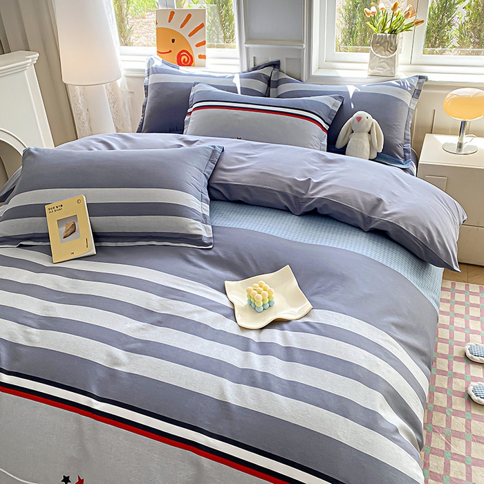 91家纺网 家纺一手货源 找家纺 禧安居 2025新款高支高密活性印染全棉印花四件套全棉四件套三件套被套（支持定制尺寸） 沐光-灰