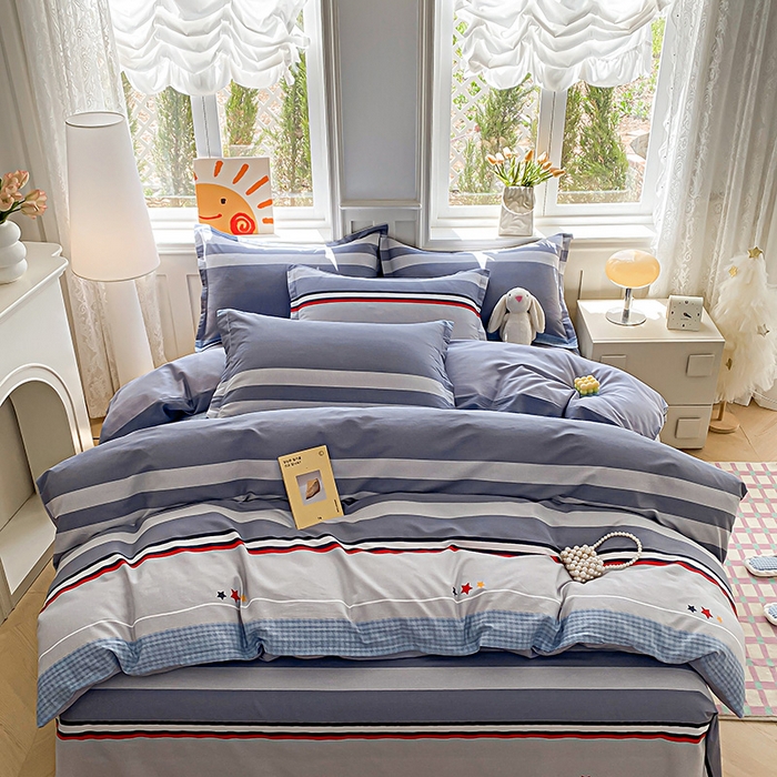 91家纺网 家纺一手货源 找家纺 禧安居 2025新款高支高密活性印染全棉印花四件套全棉四件套三件套被套（支持定制尺寸） 沐光-灰