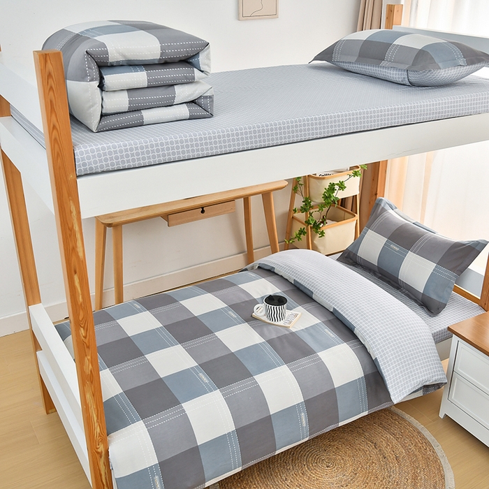 91家纺网 家纺一手货源 找家纺 （总）乐旗家纺 2025新款全棉13372印花学生上下铺套件宿舍三件套