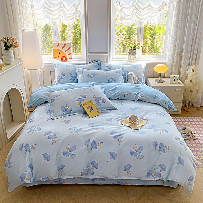 91家纺网 家纺一手货源 找家纺 禧安居 2025新款高支高密活性印染全棉印花四件套全棉四件套三件套被套（支持定制尺寸） 银杏叶