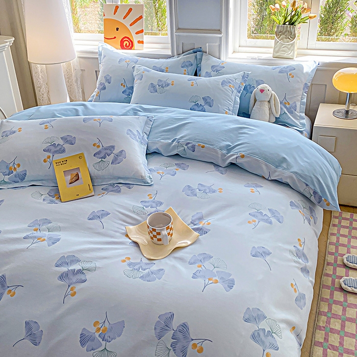 91家纺网 家纺一手货源 找家纺 禧安居 2025新款高支高密活性印染全棉印花四件套全棉四件套三件套被套（支持定制尺寸） 银杏叶