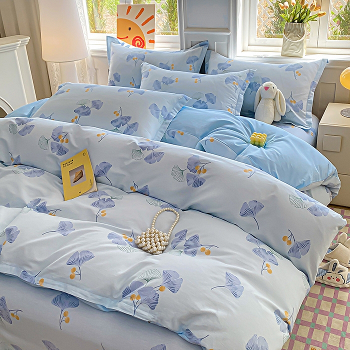 91家纺网 家纺一手货源 找家纺 禧安居 2025新款高支高密活性印染全棉印花四件套全棉四件套三件套被套（支持定制尺寸） 银杏叶