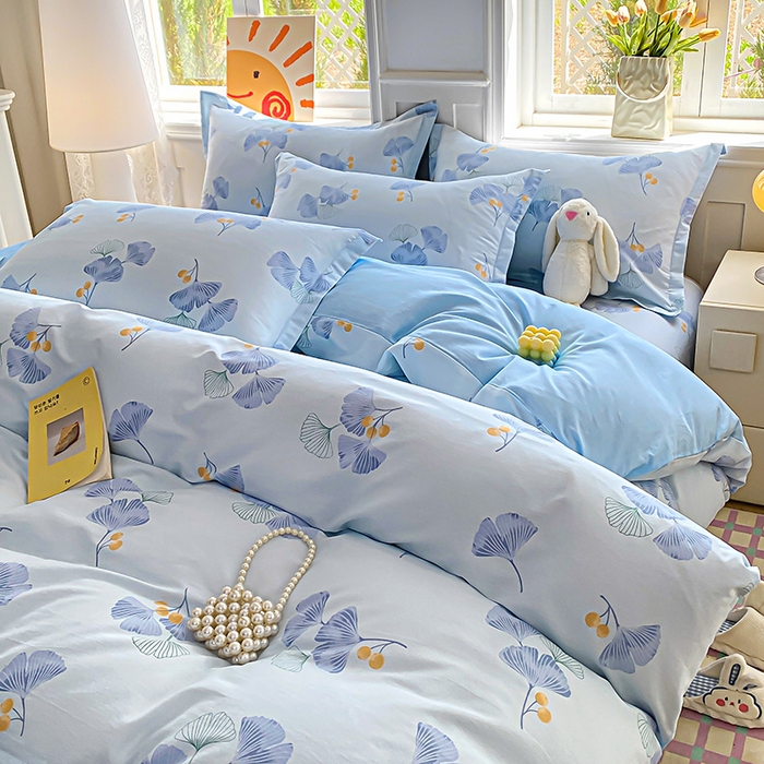 91家纺网 家纺一手货源 找家纺 禧安居 2025新款高支高密活性印染全棉印花四件套全棉四件套三件套被套（支持定制尺寸） 银杏叶