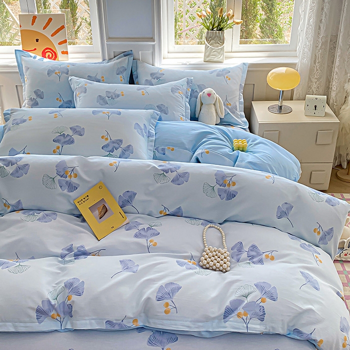 91家纺网 家纺一手货源 找家纺 禧安居 2025新款高支高密活性印染全棉印花四件套全棉四件套三件套被套（支持定制尺寸） 银杏叶