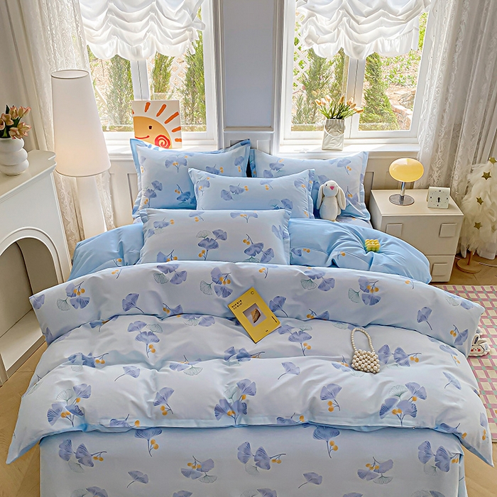 91家纺网 家纺一手货源 找家纺 禧安居 2025新款高支高密活性印染全棉印花四件套全棉四件套三件套被套（支持定制尺寸） 银杏叶