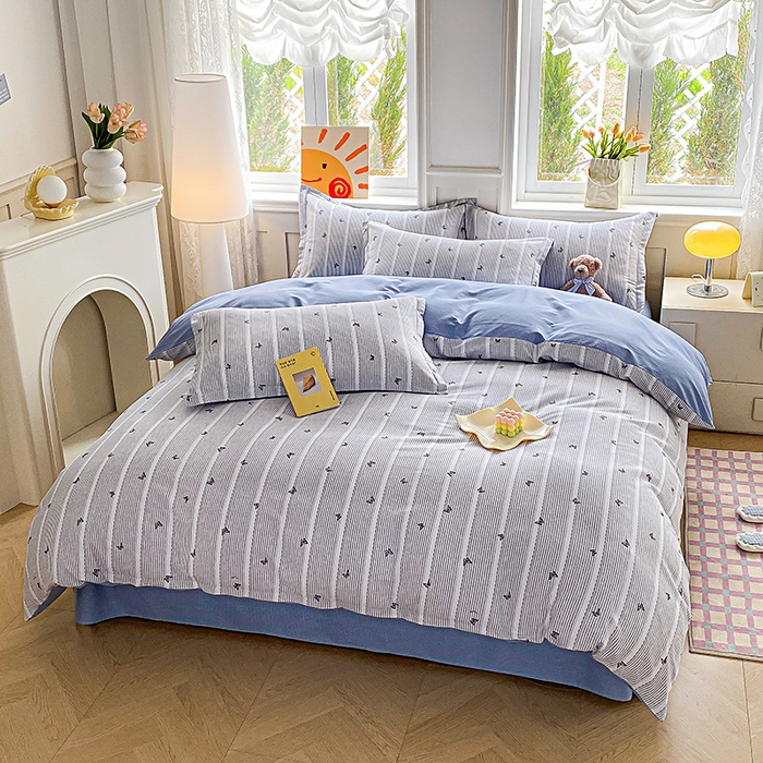 91家纺网 家纺一手货源 找家纺 禧安居 2025新款高支高密活性印染全棉印花四件套全棉四件套三件套被套（支持定制尺寸） 雨蝶