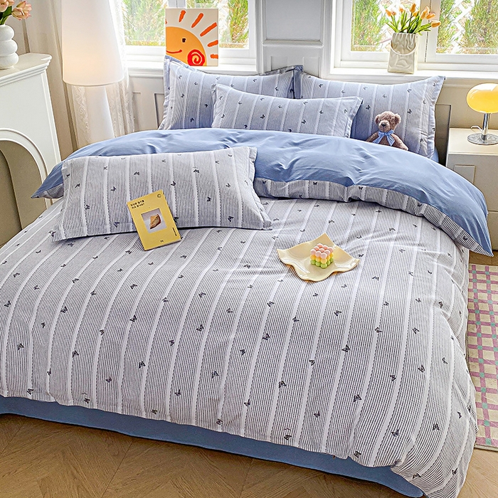 91家纺网 家纺一手货源 找家纺 禧安居 2025新款高支高密活性印染全棉印花四件套全棉四件套三件套被套（支持定制尺寸） 雨蝶