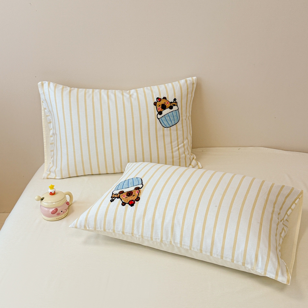 91家纺网 家纺一手货源 找家纺 （总）呗旺鹿 2025新款全棉纯棉条纹毛巾绣卡通系列四件套