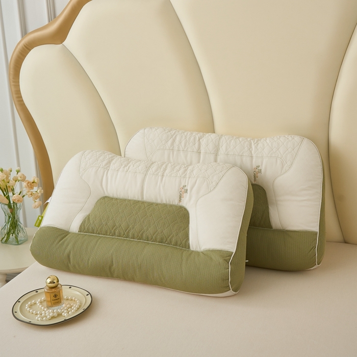 圣之寐   2025新款拼色护颈升级款反牵引枕头枕芯 48*74绿色中枕高度11厘米左右