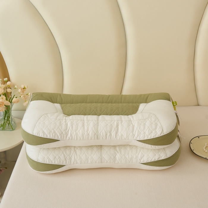 91家纺网 家纺一手货源 找家纺 圣之寐   2025新款 拼色护颈升级款反牵引枕头枕芯 48*74绿色高枕高度12厘米左右