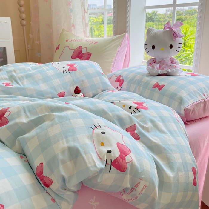 91家纺网 家纺一手货源 找家纺 桃子家居 2025新款三丽鸥正版授权卡通数码印花混搭纯棉印花系列四件套单品 棉三丽鸥-混搭乖巧kitty