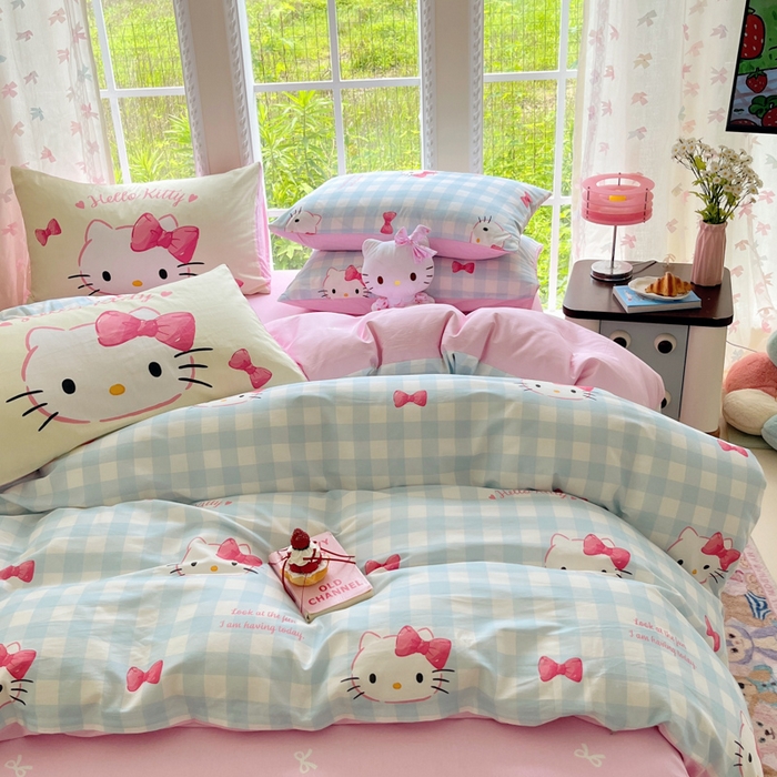 91家纺网 家纺一手货源 找家纺 桃子家居 2025新款三丽鸥正版授权卡通数码印花混搭纯棉印花系列四件套单品 棉三丽鸥-混搭乖巧kitty