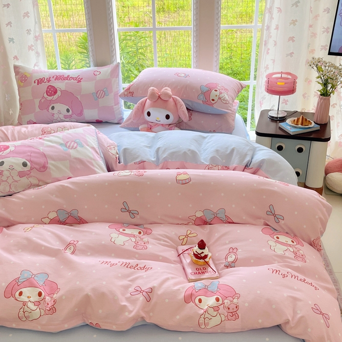 91家纺网 家纺一手货源 找家纺 桃子家居 2025新款三丽鸥正版授权卡通数码印花混搭纯棉印花系列四件套单品 棉三丽鸥-混搭魔法美乐蒂