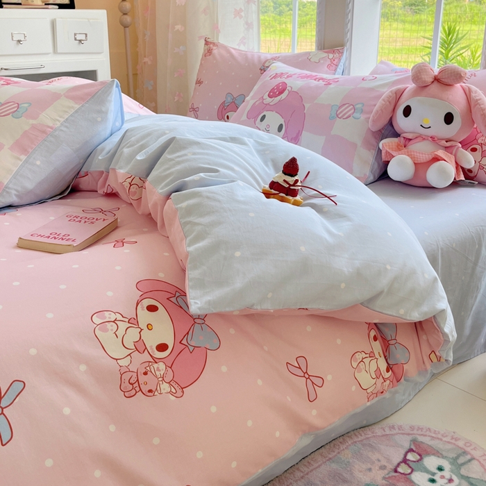 91家纺网 家纺一手货源 找家纺 桃子家居 2025新款三丽鸥正版授权卡通数码印花混搭纯棉印花系列四件套单品 棉三丽鸥-混搭魔法美乐蒂