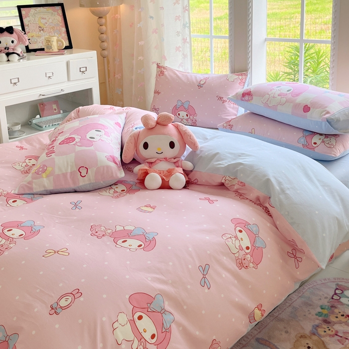 91家纺网 家纺一手货源 找家纺 桃子家居 2025新款三丽鸥正版授权卡通数码印花混搭纯棉印花系列四件套单品 棉三丽鸥-混搭魔法美乐蒂