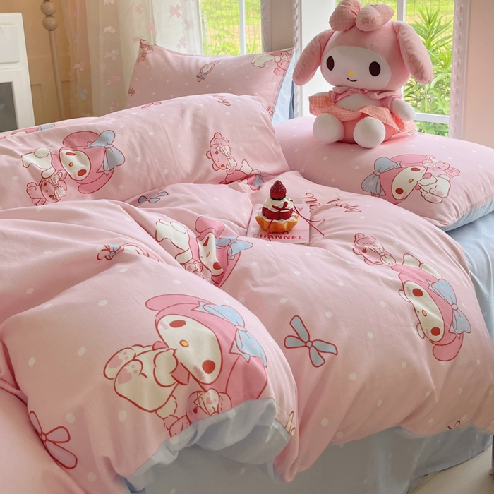 91家纺网 家纺一手货源 找家纺 桃子家居 2025新款三丽鸥正版授权卡通数码印花混搭纯棉印花系列四件套单品 棉三丽鸥-混搭魔法美乐蒂