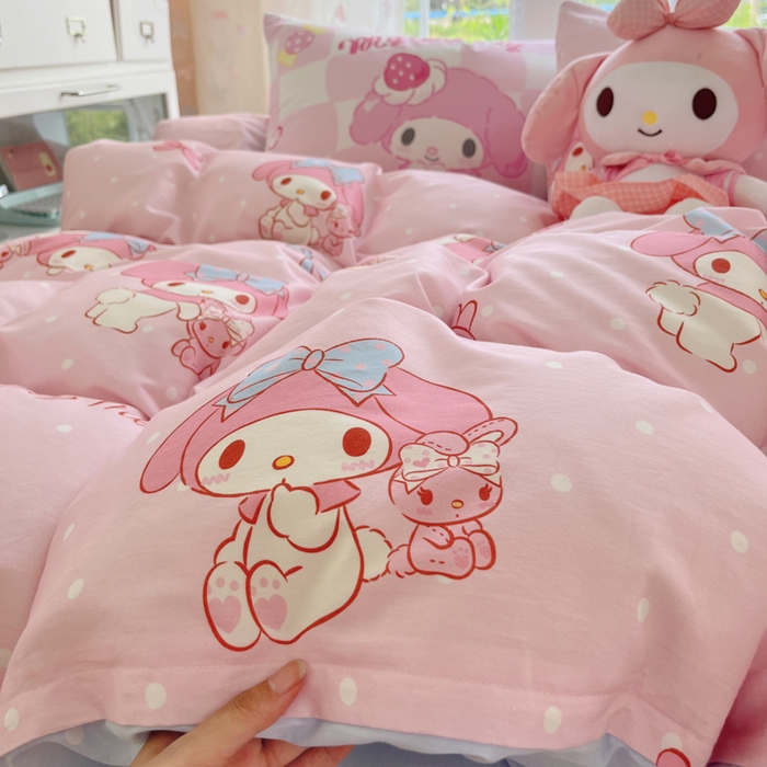 91家纺网 家纺一手货源 找家纺 桃子家居 2025新款三丽鸥正版授权卡通数码印花混搭纯棉印花系列四件套单品 棉三丽鸥-混搭魔法美乐蒂