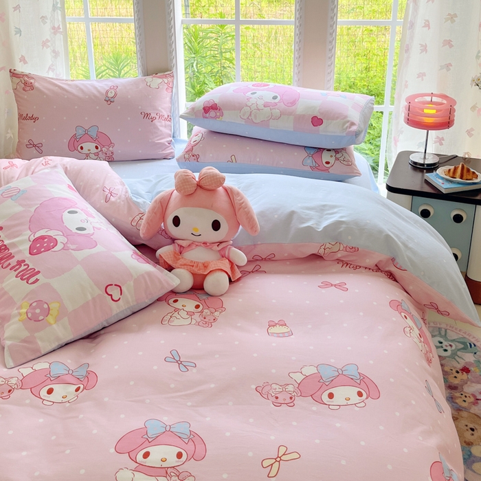 91家纺网 家纺一手货源 找家纺 桃子家居 2025新款三丽鸥正版授权卡通数码印花混搭纯棉印花系列四件套单品 棉三丽鸥-混搭魔法美乐蒂