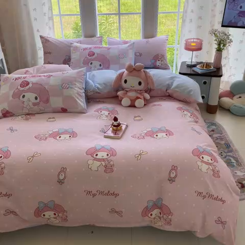 91家纺网 家纺一手货源 找家纺 桃子家居 2025新款三丽鸥正版授权卡通数码印花混搭纯棉印花系列四件套单品 棉三丽鸥-混搭魔法美乐蒂