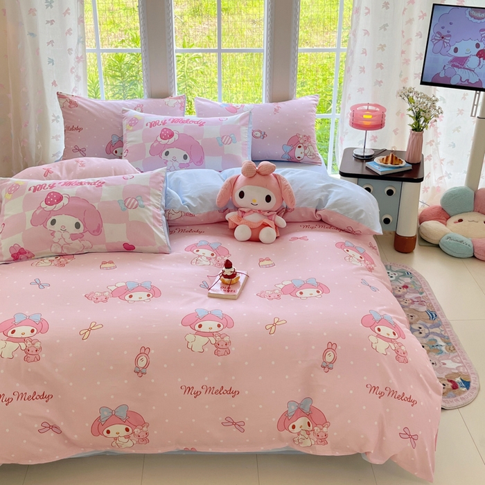 91家纺网 家纺一手货源 找家纺 桃子家居 2025新款三丽鸥正版授权卡通数码印花混搭纯棉印花系列四件套单品 棉三丽鸥-混搭魔法美乐蒂