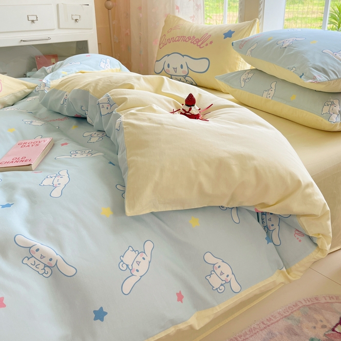 91家纺网 家纺一手货源 找家纺 桃子家居 2025新款三丽鸥正版授权卡通数码印花混搭纯棉印花系列四件套单品 棉三丽鸥-混搭星星玉桂狗
