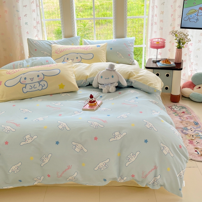 91家纺网 家纺一手货源 找家纺 桃子家居 2025新款三丽鸥正版授权卡通数码印花混搭纯棉印花系列四件套单品 棉三丽鸥-混搭星星玉桂狗