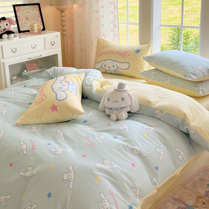 91家纺网 家纺一手货源 找家纺 桃子家居 2025新款三丽鸥正版授权卡通数码印花混搭纯棉印花系列四件套单品 棉三丽鸥-混搭星星玉桂狗