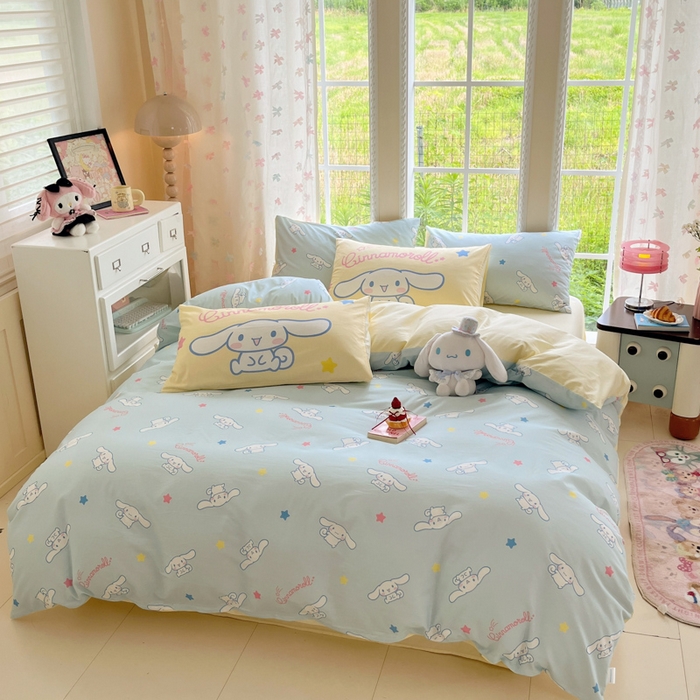 91家纺网 家纺一手货源 找家纺 桃子家居 2025新款三丽鸥正版授权卡通数码印花混搭纯棉印花系列四件套单品 棉三丽鸥-混搭星星玉桂狗