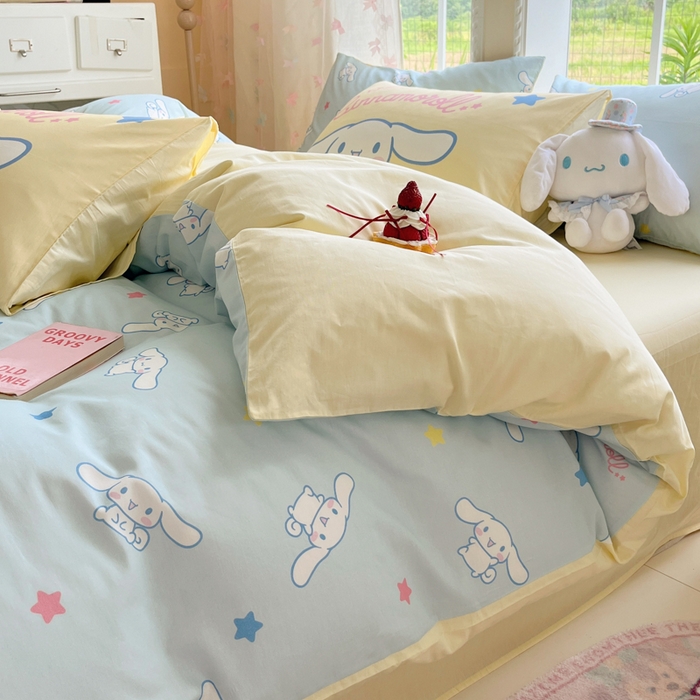 91家纺网 家纺一手货源 找家纺 桃子家居 2025新款三丽鸥正版授权卡通数码印花混搭纯棉印花系列四件套单品 棉三丽鸥-混搭星星玉桂狗