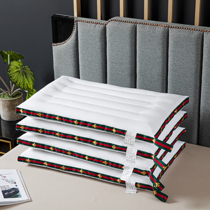 91家纺网 家纺一手货源 找家纺 圣之寐   2025新款全棉中国风纤柔低度枕头枕芯 蜜蜂低枕白色48*74高度6厘米左右