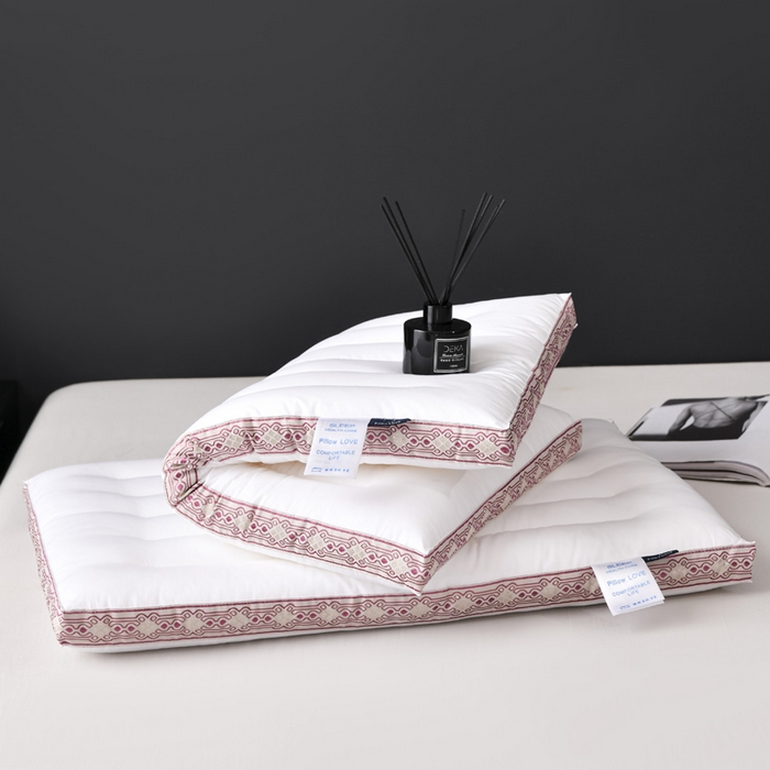 91家纺网 家纺一手货源 找家纺 圣之寐   2025新款全棉中国风纤柔低度枕头枕芯 中国风低枕-红48*74高度6厘米左右