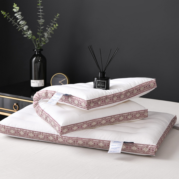 91家纺网 家纺一手货源 找家纺 圣之寐   2025新款全棉中国风纤柔低度枕头枕芯 中国风低枕-红48*74高度6厘米左右