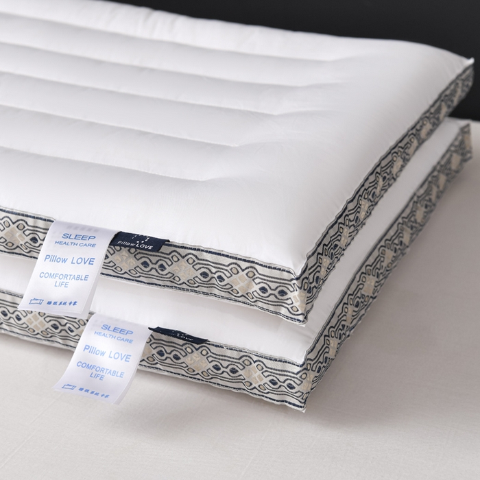 91家纺网 家纺一手货源 找家纺 圣之寐   2025新款全棉中国风纤柔低度枕头枕芯 中国风低枕-灰48*74高度6厘米左右