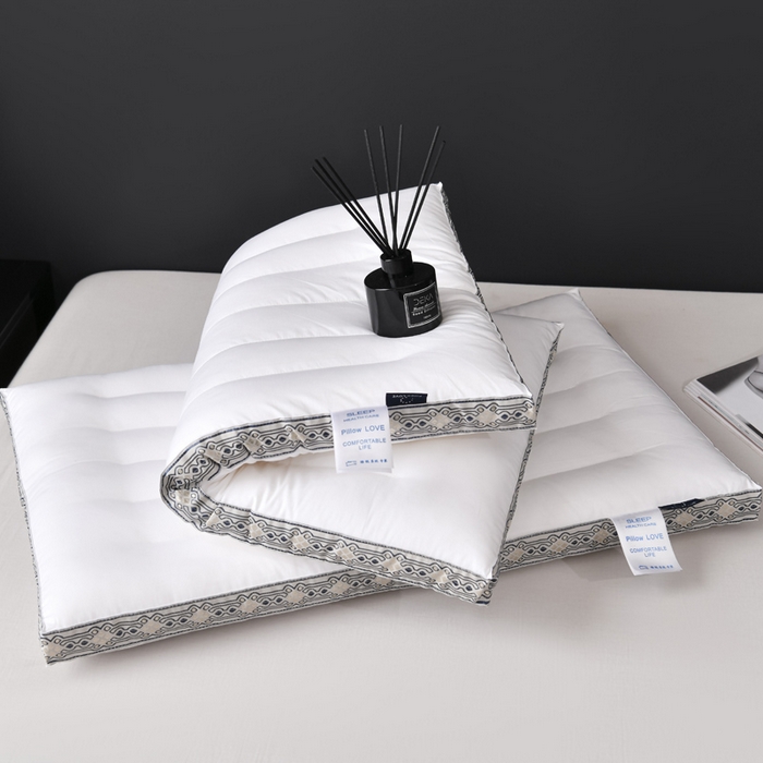 91家纺网 家纺一手货源 找家纺 圣之寐   2025新款全棉中国风纤柔低度枕头枕芯 中国风低枕-灰48*74高度6厘米左右